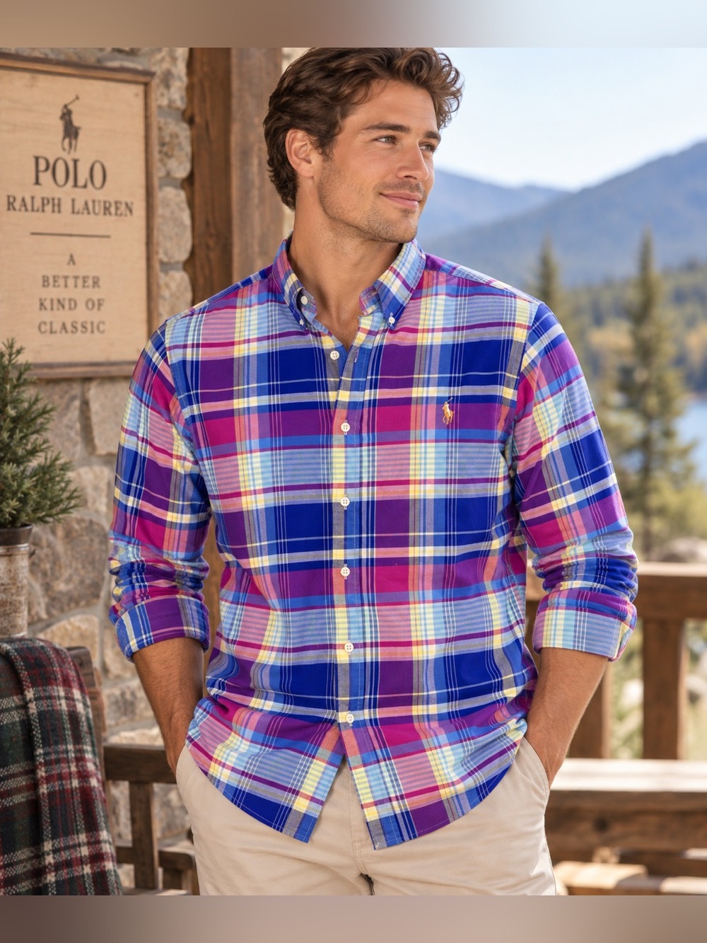 Polo by Ralph Lauren Blue, Pink & Yellow Plaid Button-Down Shirt